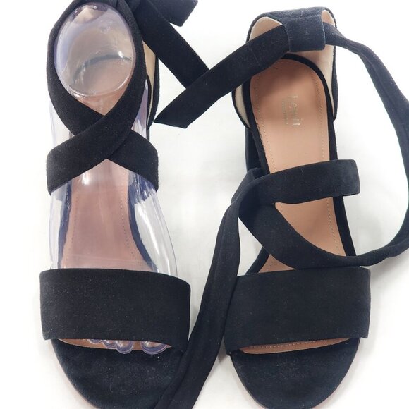 LEWIT Black Suede Wrap Around Tie Lace Up Block Heel Sandals - Picture 7 of 10
